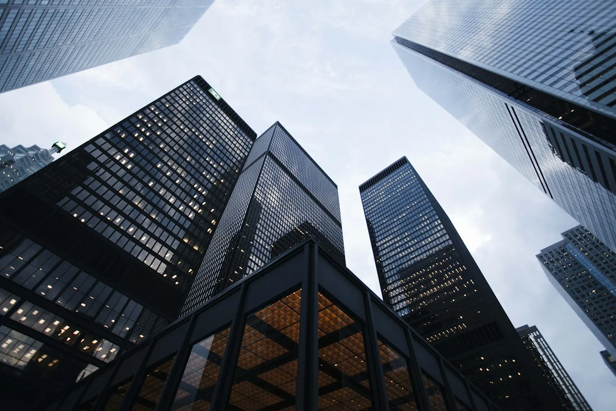 Modern glass skyscraper rising into the sky